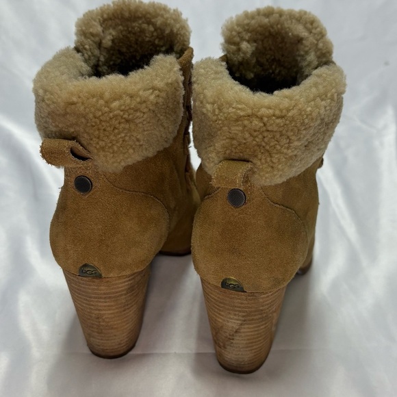 UGG Analise Lace Up Booties Women’s 10 Chestnut Brown Heeled Sheepskin Lined - Picture 3 of 13